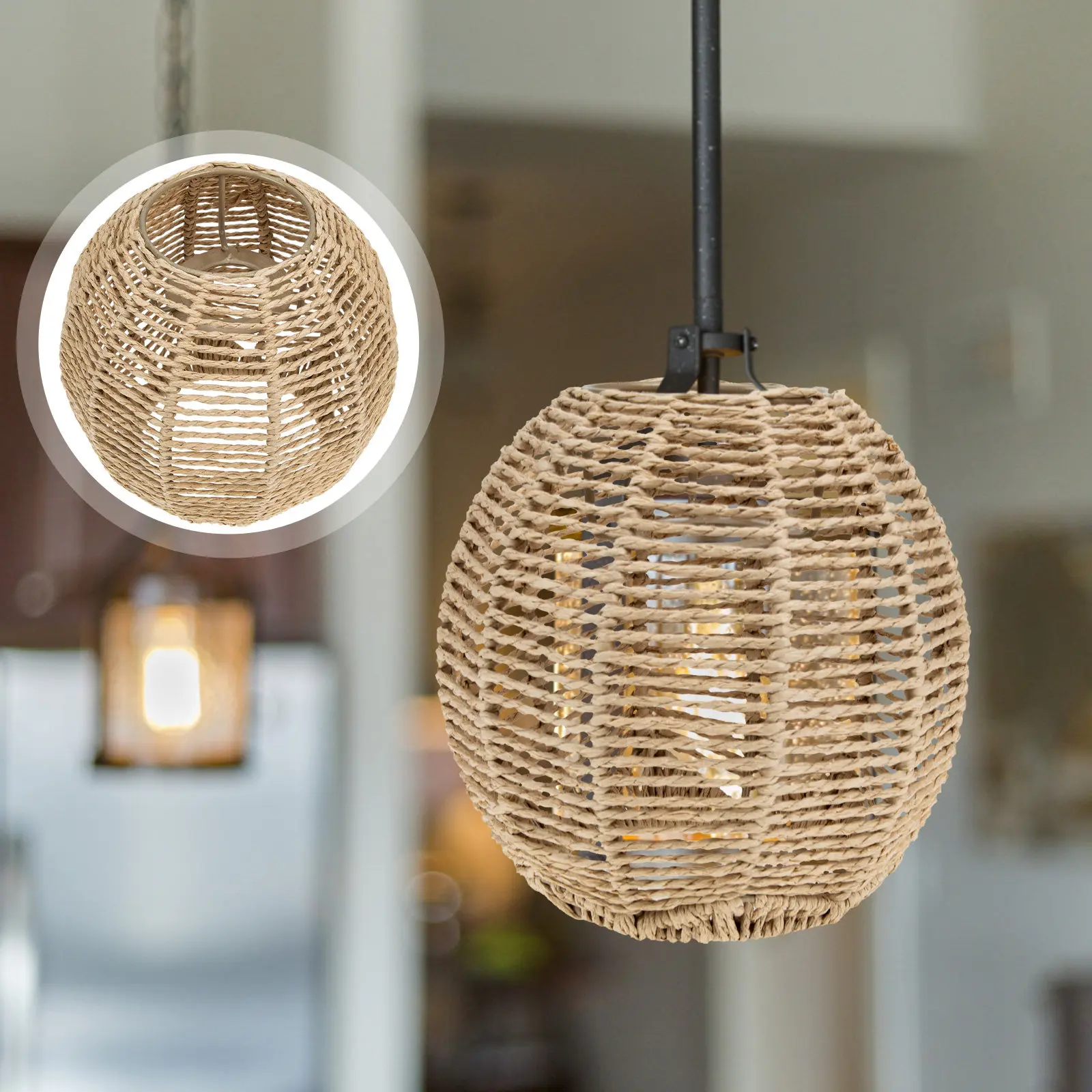 

2Pcs Bamboo Woven Lampshade Premium Pendant Ceiling Light Cover Dining Room Rustic Braided Rattan Hanging Lampshade