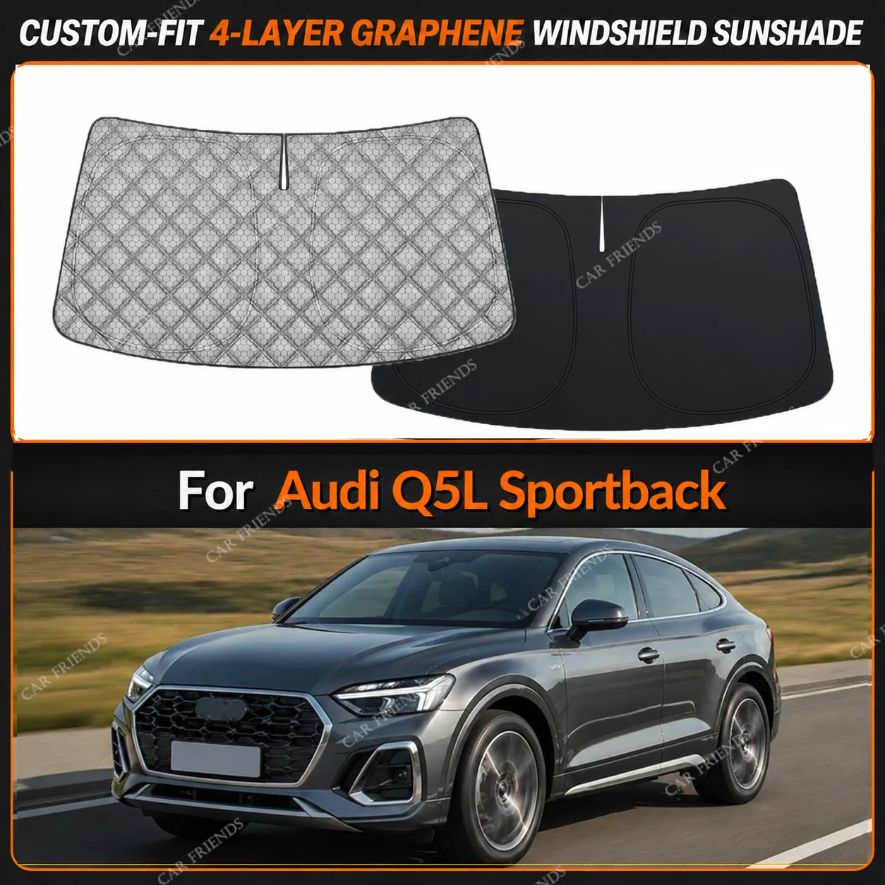 For Audi Q5L Sportback Custom-Fit 4-Layer Graphene Windshield Sunshade Reflective Gray-Silver Surface Foldable Design