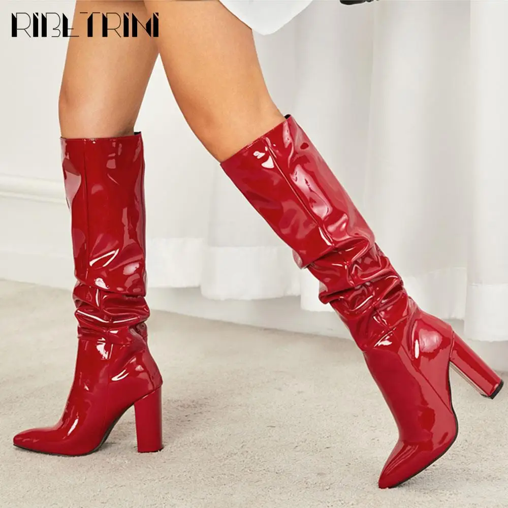 Elegant Women Boots Platform Chunky High Heels Knee High Shoes Slip On Designer Luxury Trendy Winter Street Boots Big Size 42