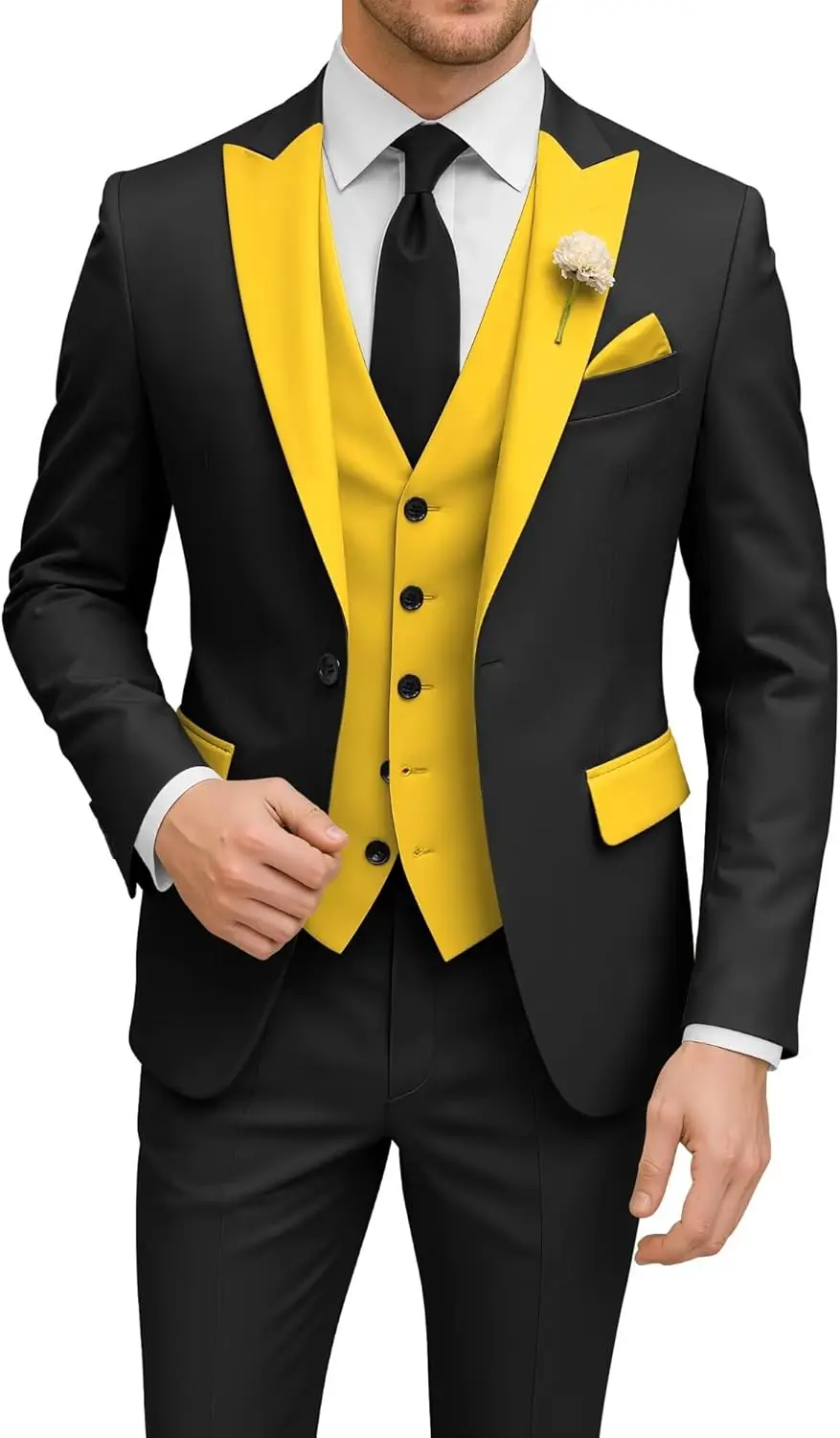 

Mens Tuxedos 3 Piece Slim Fit Wedding Prom Suit for Teens Fancy Wedding Suit for Men Blazer Vest Pants