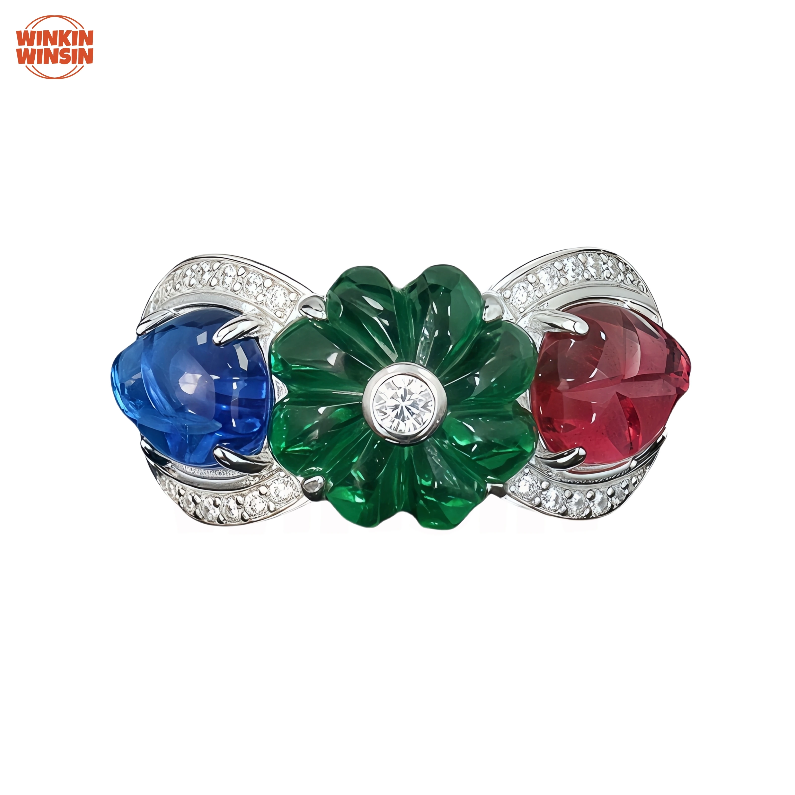 

Winkin Winsin Luxury Brand Muzo Emerald Gemstones Woman Rings 925 Sterling Silver Jewelry Wedding Banquet Party Women Grils Ring
