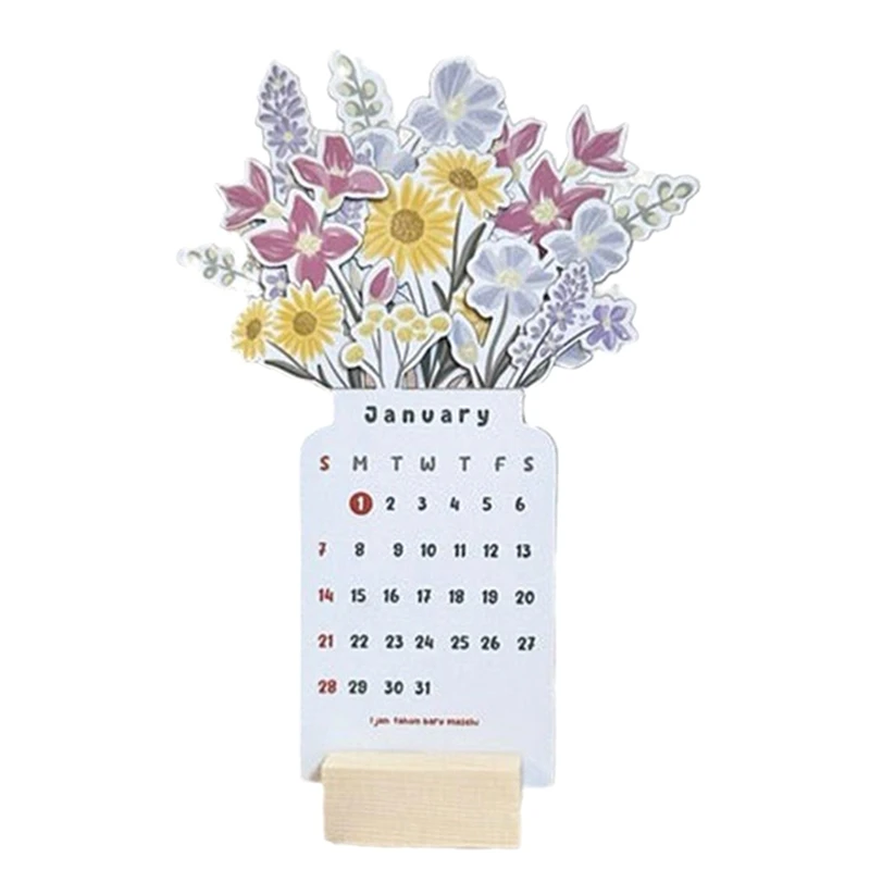 2024 Desk Calendar With Base 4 X 8Inch Flower Small Desk Calendar As Shown MDF 2024 Desk Calendar Planner, Desk Planner