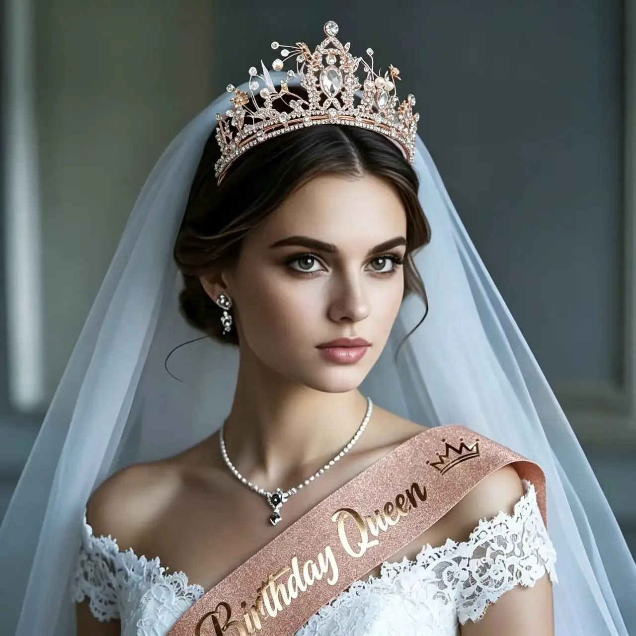 Barocke Strass-Geburtstagskönigin-Schärpe mit Krone und Tiara für Frauen und Mädchen, Stirnbänder, Schärpe mit Anstecknadel, Happy Birthday Party – Detail 5