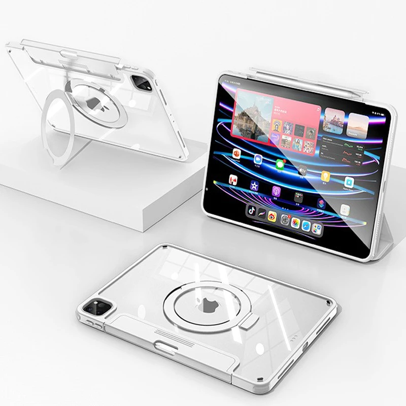

PC Transparent Stand Case Double-sided Clip Magnetic Multi-function Leather Case for Ipad Air4 Air5 10.9 Inch Tablet Case