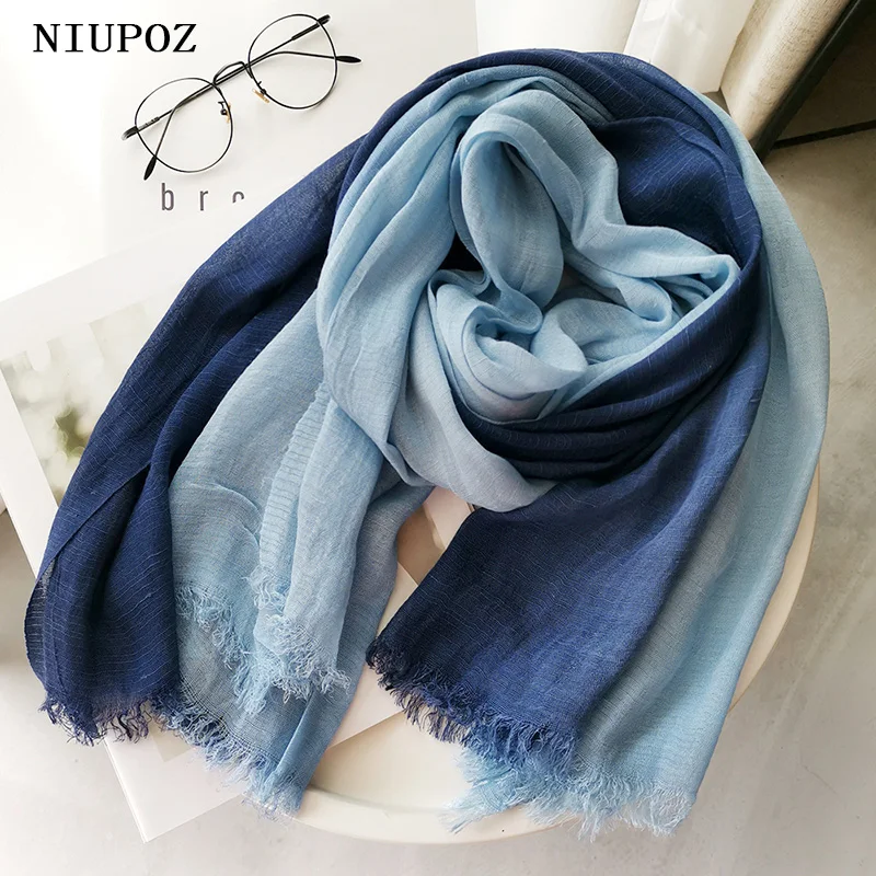 Beautiful Women Foulard Gradient Color Elegant Winter Cotton Tassel Long Scarf Bandana Shawl Hijab 90*190cm