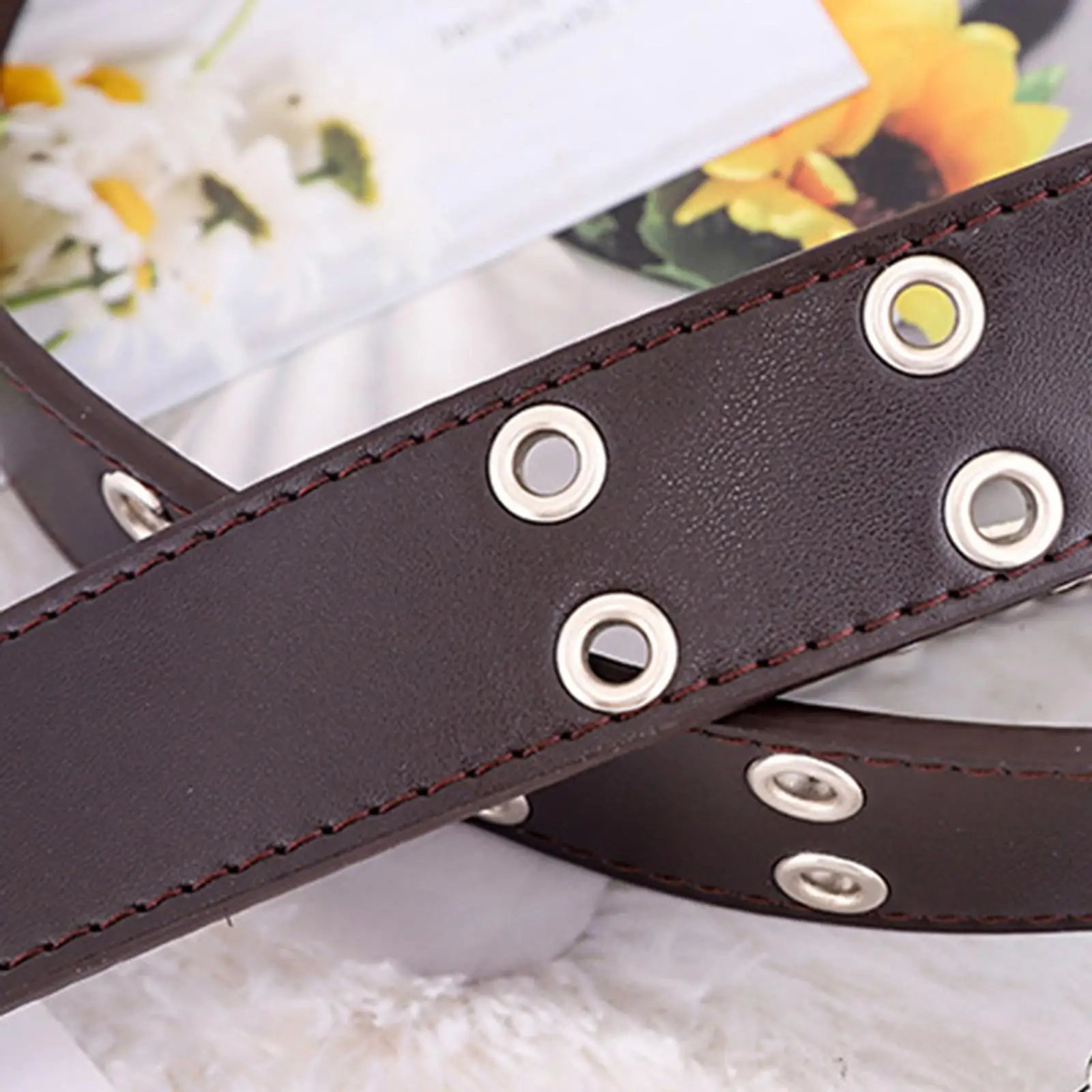 

Womens Punk Wide Belt Double Grommet Prong Buckle PU Leather Fashion Waist Strap for Jeans Club Party Costumes
