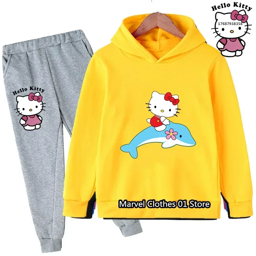 2024 New Hello Kitty Baby Casual Tracksuits Children Boys Girls Kuromi Hoodies Long Pants 2Pcs Sets Kids Sport Suit Clothing