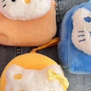 Sanrio HelloKitty Cat Plush Coin Bag Cute Cartoon Money Change Pouch Lovely Plush Coin Purse Earphone Bags With Keychain Pendant