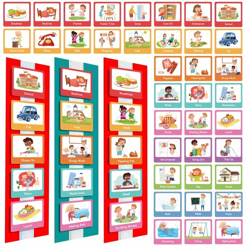 

1set Visual Time Chart，Preshcool Communication Visual Assistance Schedule Planning Daily Card cognitive cards ,home education