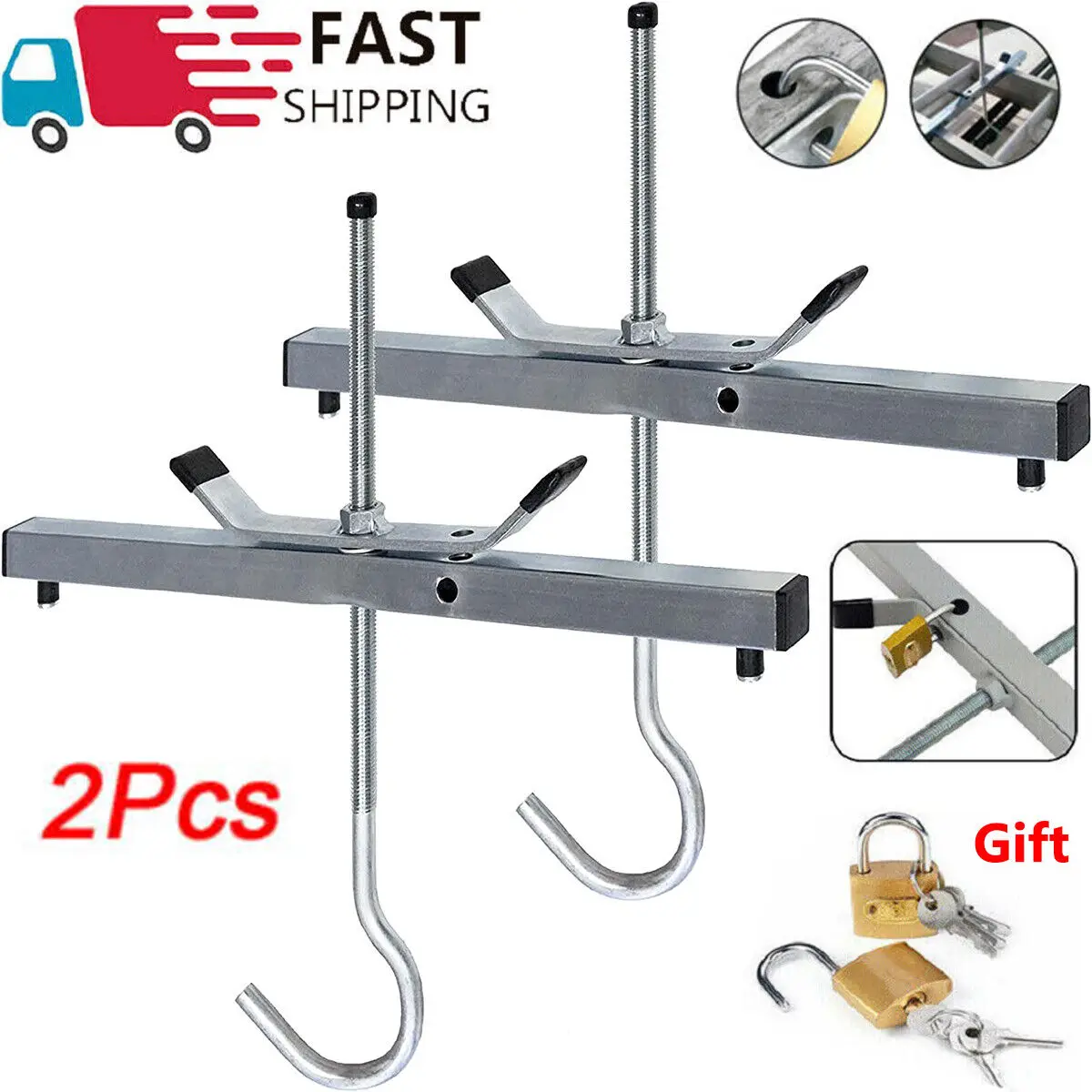 Universal Heavy Duty Ladder Roof Rack Clamp Clamps Lockable Free 2Locks Lockable