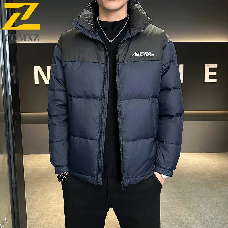 COMXZ 2025 Winter Parka Men Trendy Multicolor Splicing Thick Thermal Padded Jacket Leisure Puffer Windproof Snow Parker Coat