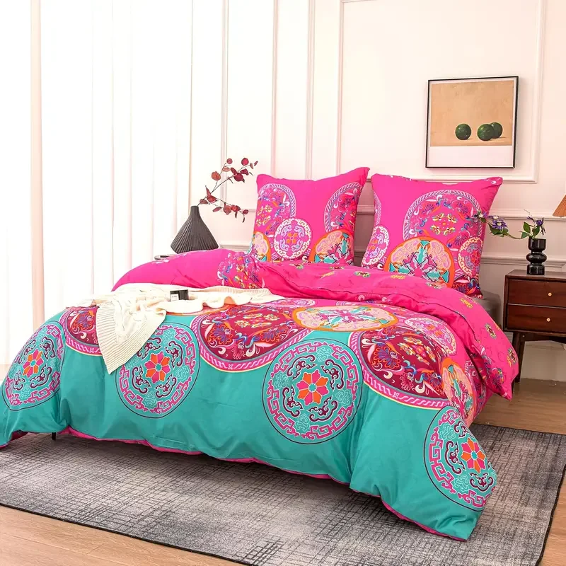 3 Pieces Boho Chic Comforter Set, Soft Luxury Bedding Comforter For All Season, Floral Fantasy Breathable Fluffy Bed Sets