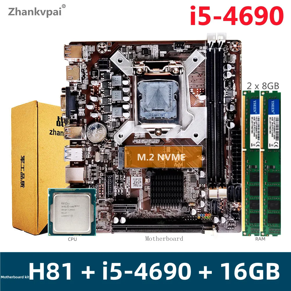 

H81 LGA1150 Motherboard Set with Intel Core i5-4690CPU Main Frequency 3.50GHz 16GB RAM Desktop Memory VGA DVI