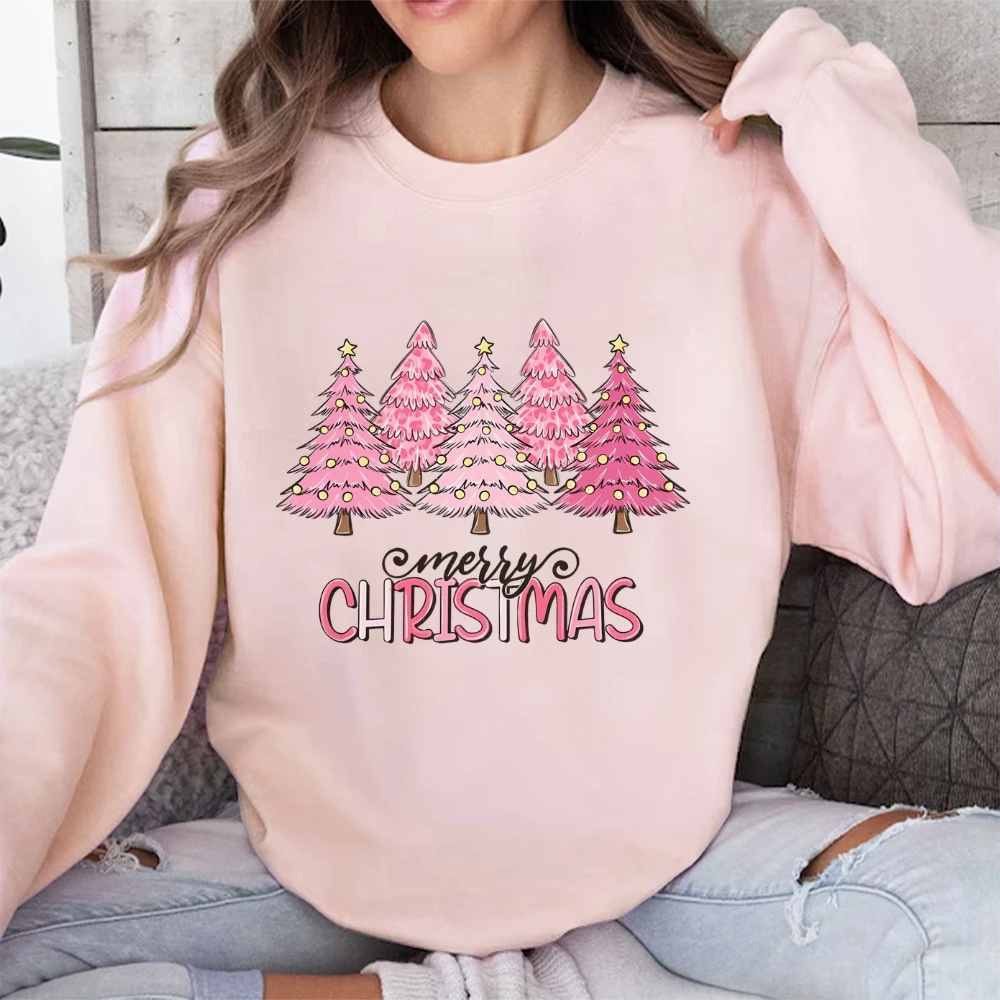 Pink Tree Christmas Sweater, Christmas Tree Crewneck Sweatshirt, Holiday Sweaters for Women, Winter Stylish Long Sleeve Shirt