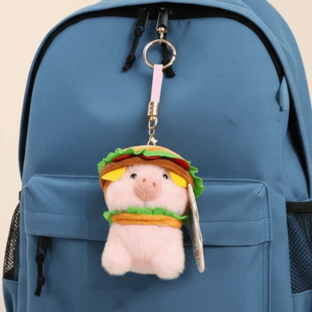 Ultra-Soft PP Cotton Burger Animal Plushie Exquisite Embroidery Compact Portable Size Kawaii Foodie Key Chain Short Plush Fabric
