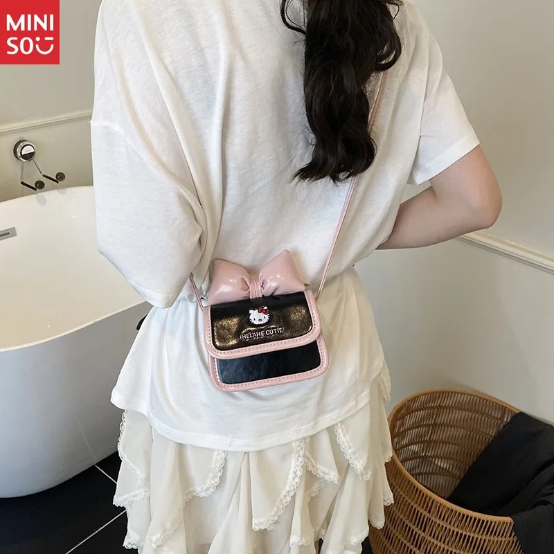 Miniso Korean Style PU Hello Kitty Crossbody Bag, Cute Bow Design Student Backpack for Girls