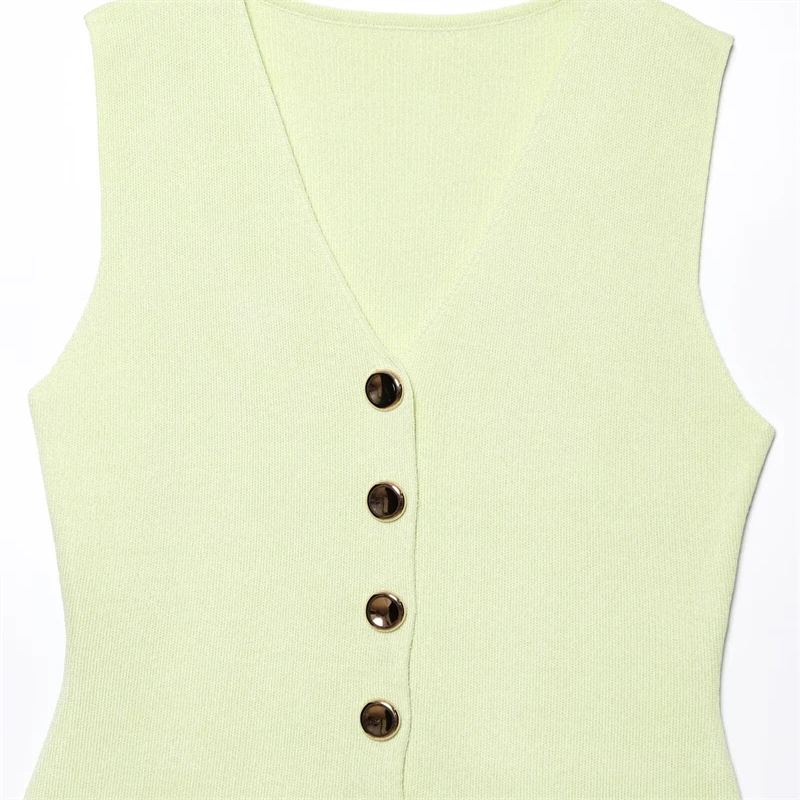 KEYANKETIAN 2025 летний новый офисный женский однотонный вязаный жилет, женский однобортный тонкий вязаный топ с v-образным вырезом и v-образным вырезом