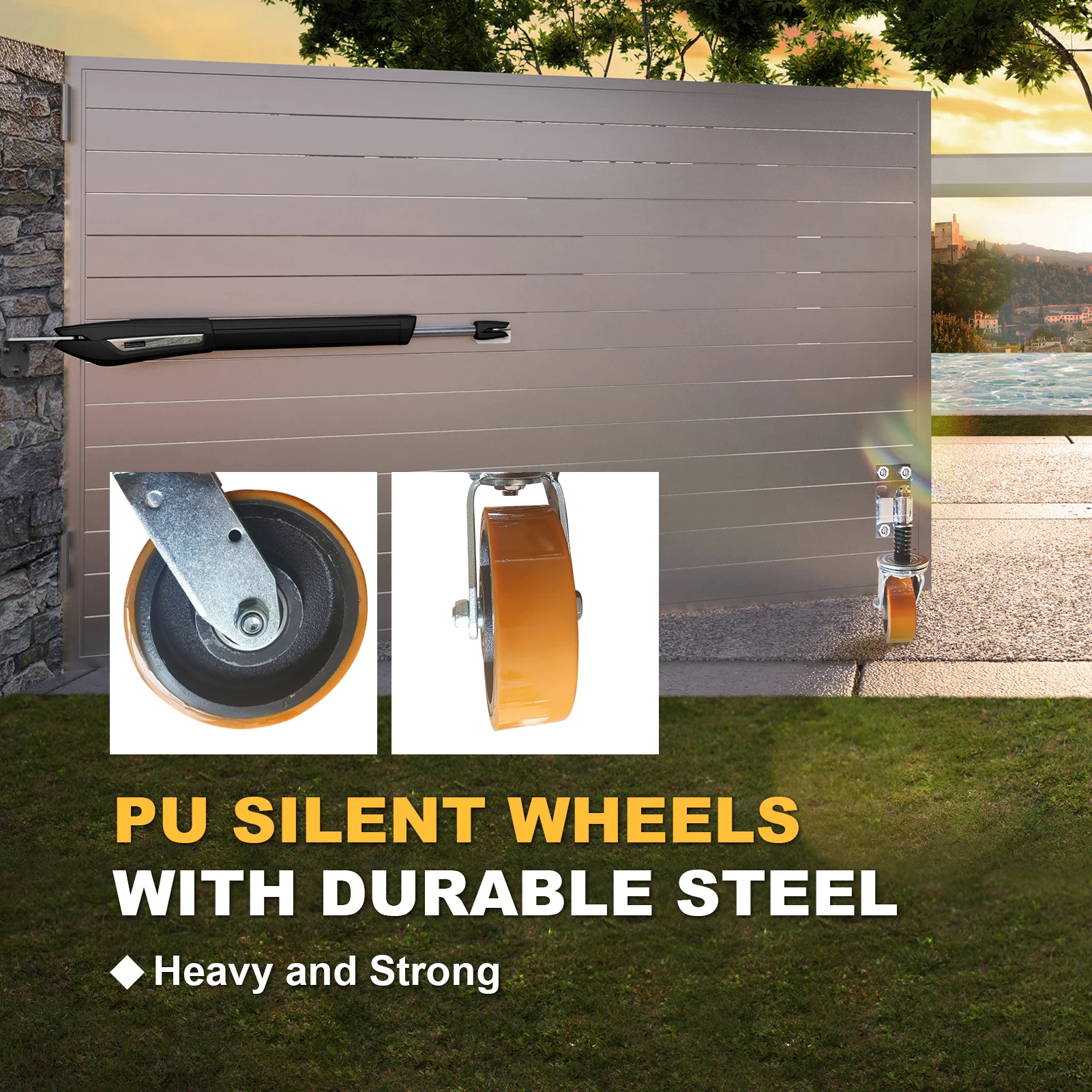 Roda da porta da cerca, rodízio resistente da roda da porta de 8 Polegada, rolos da porta da rotação de 360 graus para portões de balanço do tubo de metal