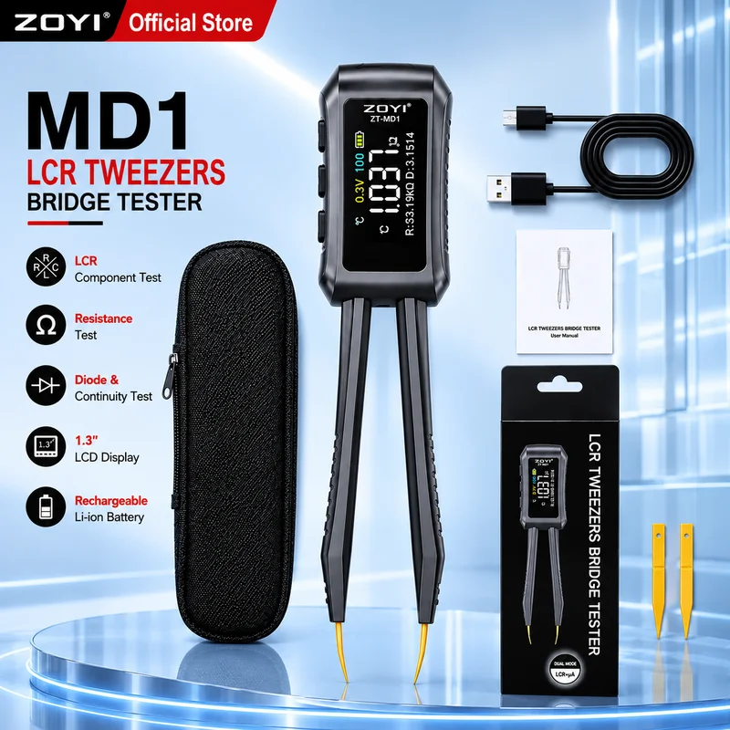 Smart Digital SMD LCR Tweezers ESR Tester ZOYI ZT‑MD1 Resistance Capacitance Inductance Meter for PCB Maintenance Electronic DIY