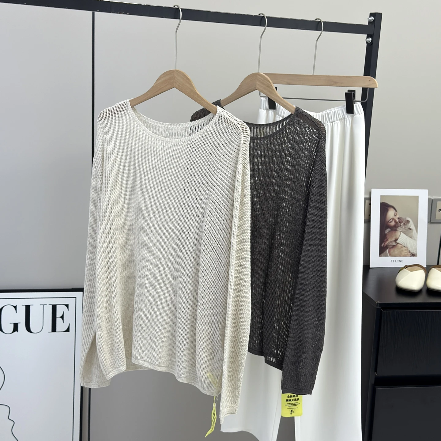 غطاء محبوك طويل كبير الحجم من الكتان للنساء للربيع والصيف كسول للحماية من الشمس irt قابل للتنفس مجوف #1