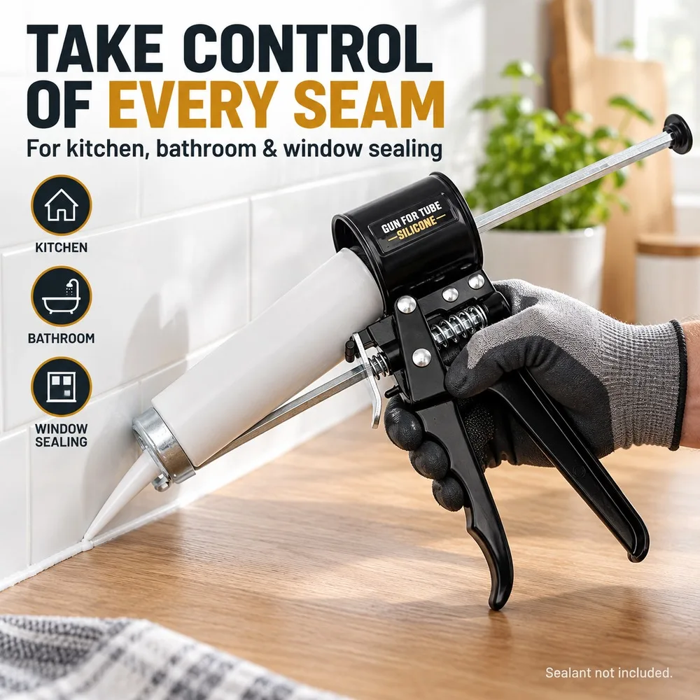 Manual Caulk Gun Aluminum Alloy Compact Cartridge Holder with Contoured Grip for Silicone Sealant Home Renovation Tool