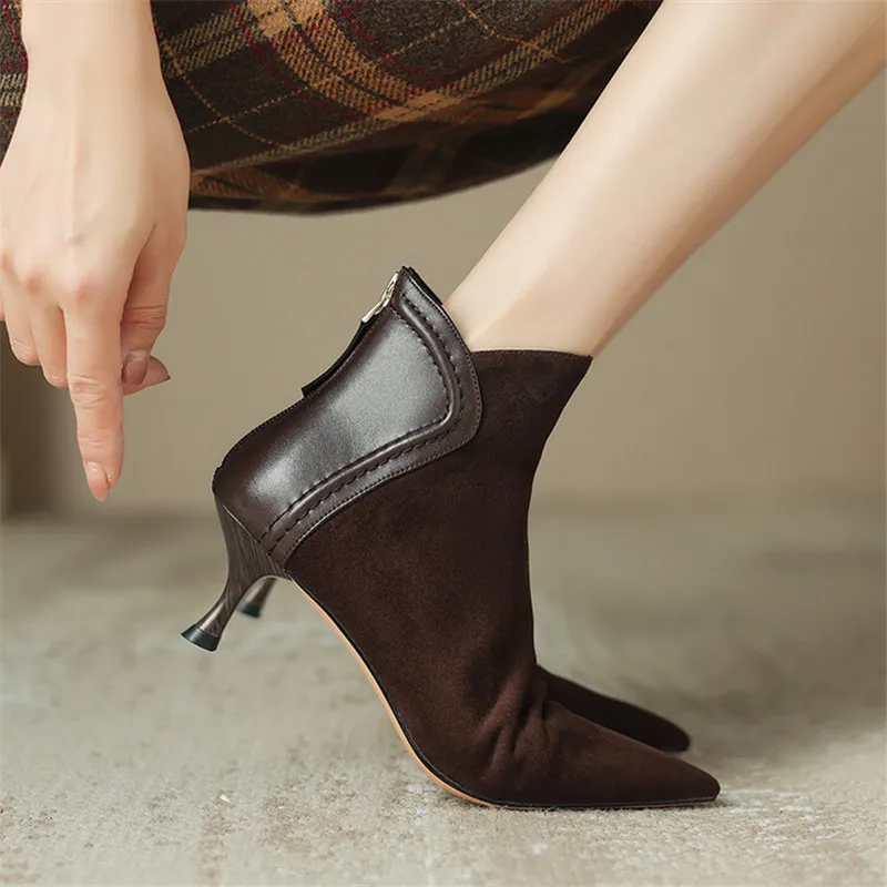 2023 Autumn Women Boots Pointed Toe Sheep Suede Fashion Boots for Women Winter Boots Women Zapatos Mujer Short Boots High Heels