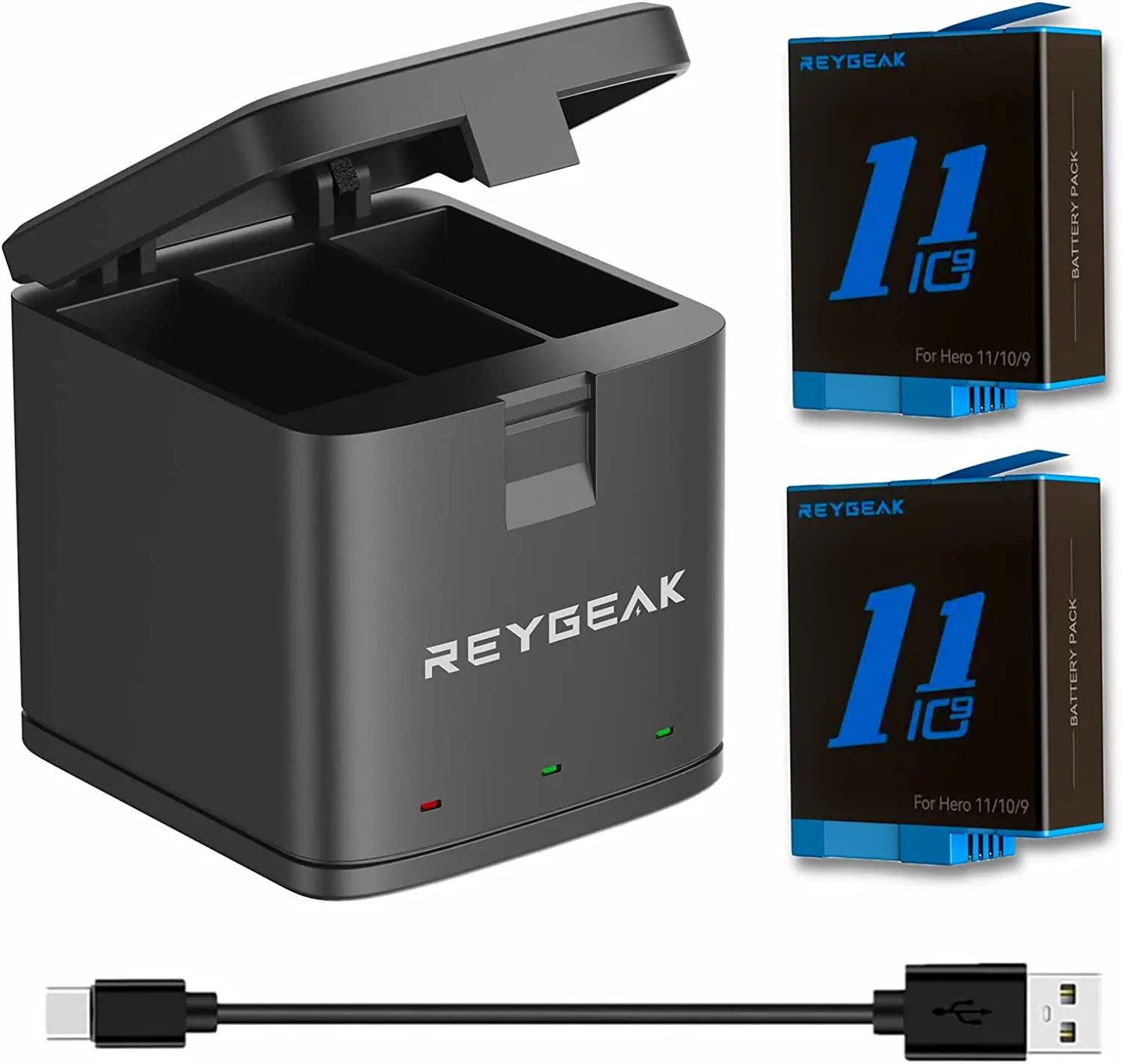 REYGEAK 2-Pack Batteries 1750mAh for GoPro Hero 11 10 9 Black and 3-Channel USB Quick Charger Compatible with Original Battery