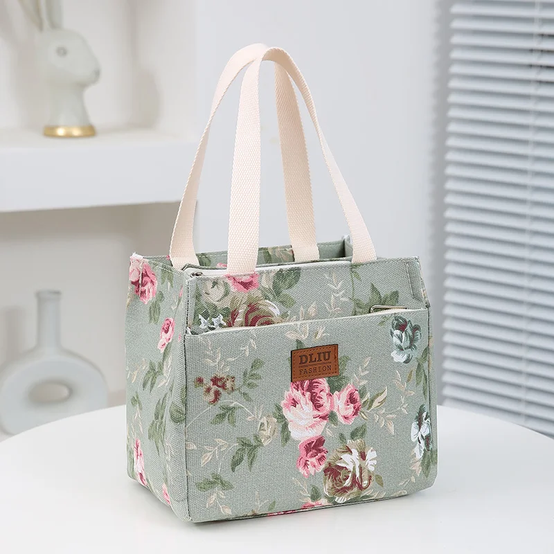 Borsa da pranzo con stampa floreale estetica, borsa Bento di grande capacità isolata, borsa termica termica per scuola, lavoro, viaggi e Picnic