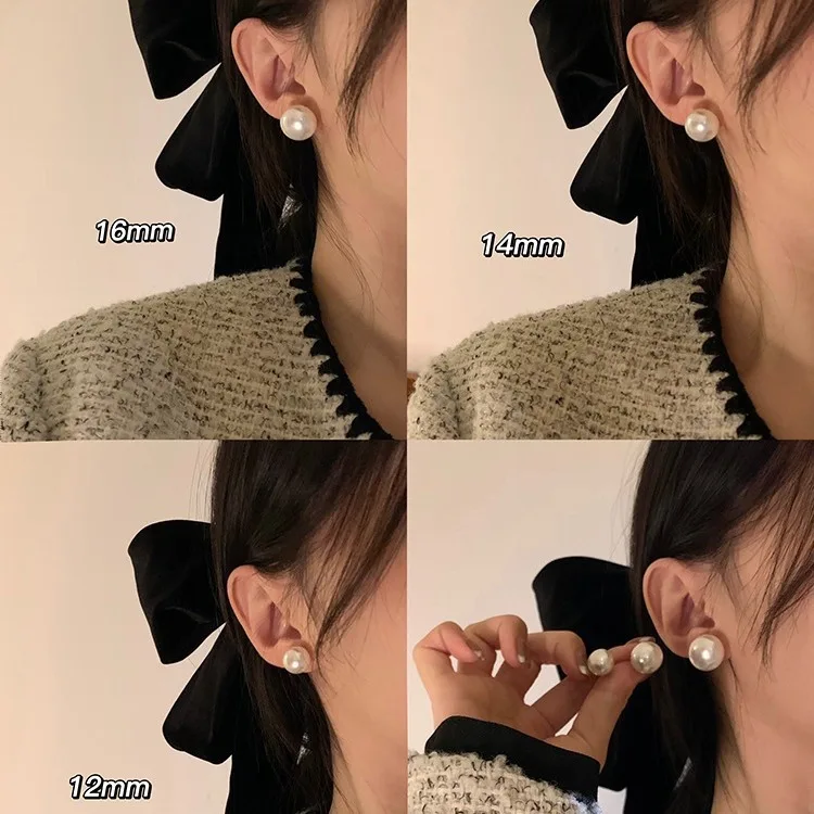 Pearl Stud Earrings 925 Silver Post Smooth Round White Classic Simple Soft Versatile Commute Office Party Evening Jewelry