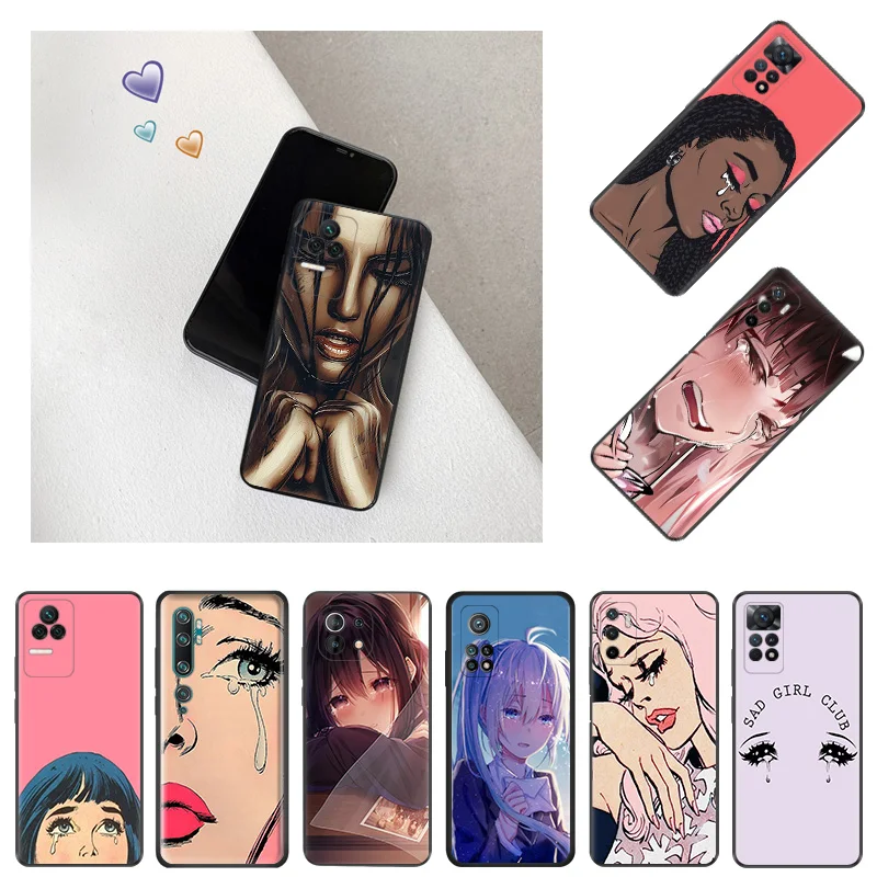 Ultra Thin Phone Case For Redmi Note11 11s A1 A2 Plus K60 K50 K40 Xiaomi 14 11t 11Lite Pro Cartoon Sad Tearful Crying Girl Cover