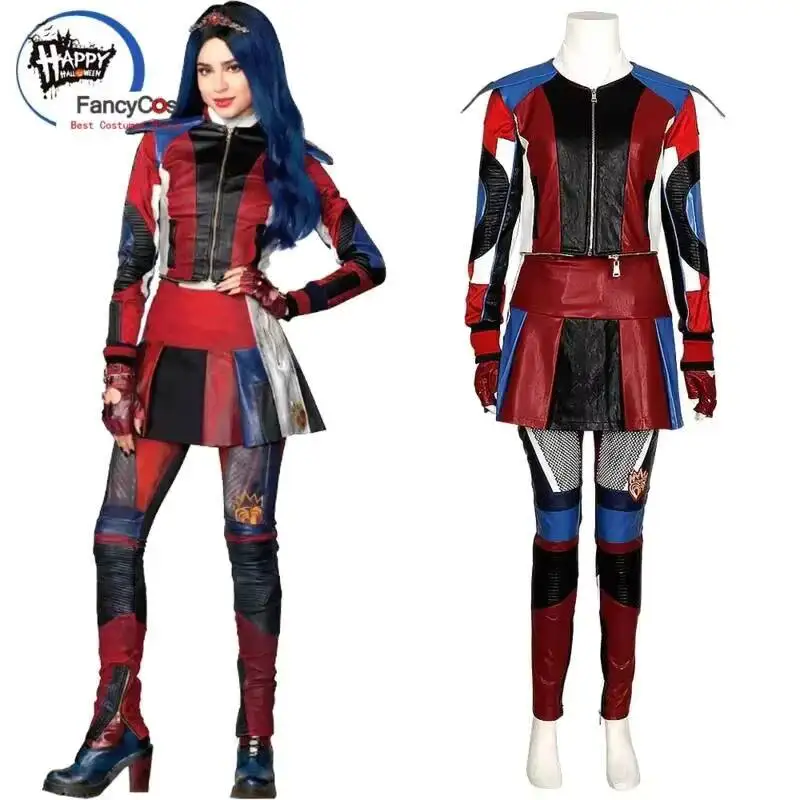 

Movie Descendents 3 Evie Cosplay Costume Descends Red PU Leather Jacket Halloween For Women Children Kidney Custom