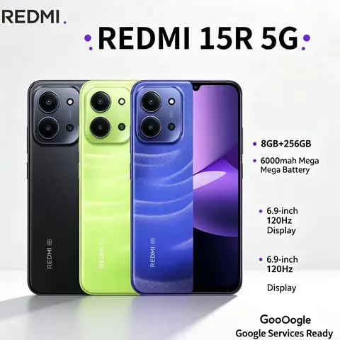 2026 New Redmi 15R 8+256GB Mobile Phone - Unlocked Dual SIM 6.9' LCD+ Dimensity 6300 13MP Camera 6000mAh Battery