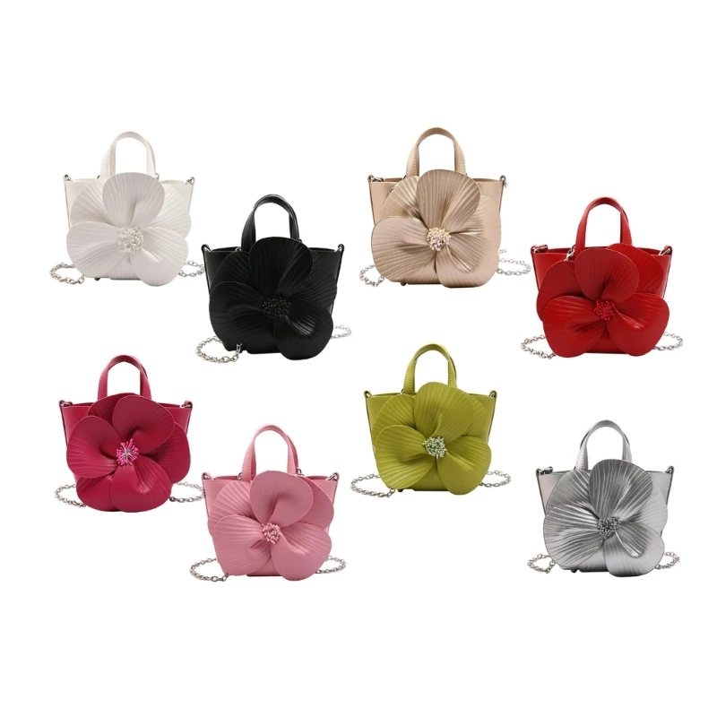 Fashionable Chain Strap Shoulder Bag Elegant PU Leather Floral Purse Prom Small Bucket Bag Crossbody Handbag for Women