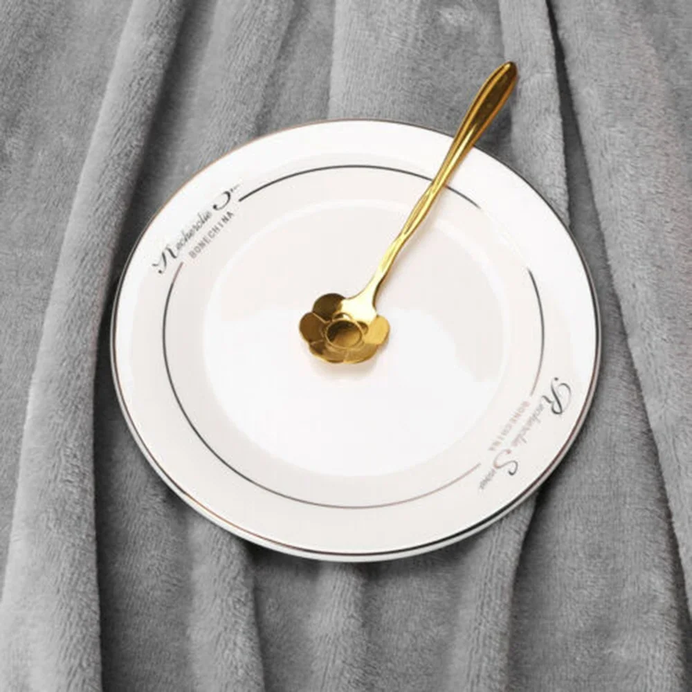 Kitchen Coffee Spoon Stainless Steel Cutlery Dessert Flower Shape Gold Rustproof Stirring Tableware Tea Teaspoon