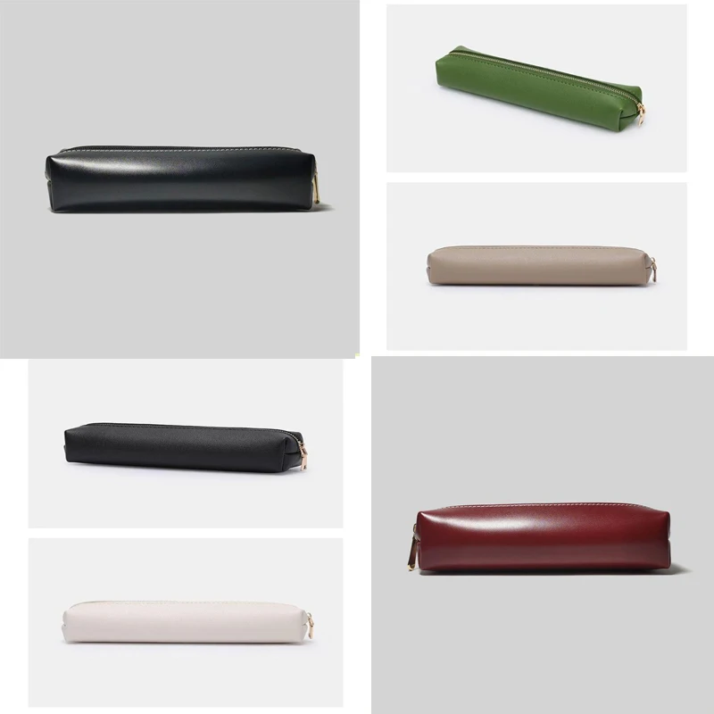 {MX} Retro Simple PU Leather Pen Bag Pencil Case Students Stationery Box Portable Makeup Brush Organizer School Supplies