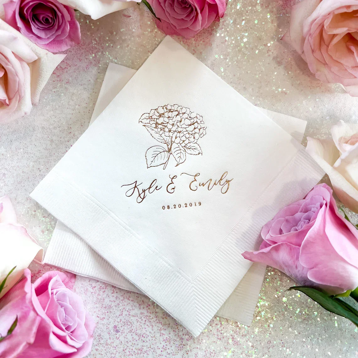 50pcs Summer Wedding Napkins | Rehearsal Dinner | Engagement Party | Custom Bar Napkins | Custom Wedding Napkins | Hydrangea Wed