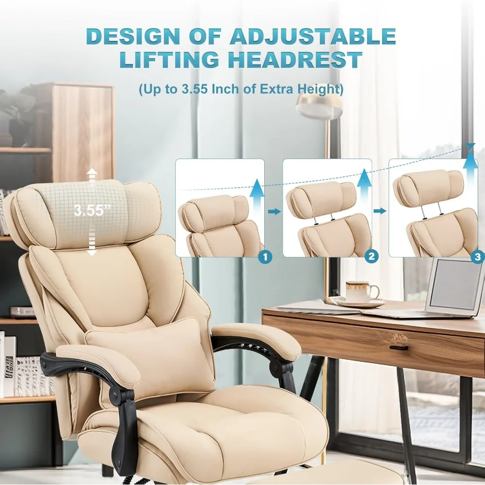 COLAMY Office Chair with Retractable Footrest, Ergonomic High Back Design Executive Computer Desk Chair with Removable Lumbar Pi