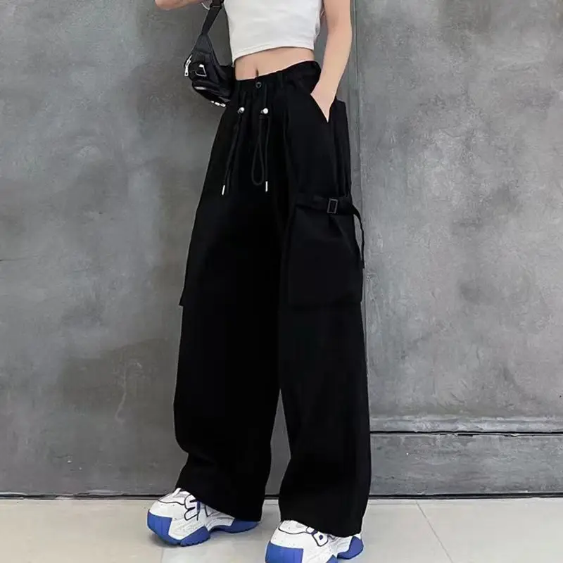 Clearance Counter Pure Cotton High-grade Large Size Cargo Women's Pants Autumn Winter Plus Velvet High Waist Wide Leg Pants