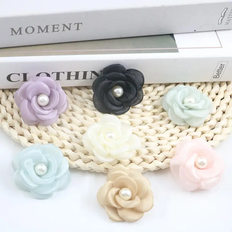 Fabric pearl rose flower diy hairpin headdress brooch garment mesh accessories accessories