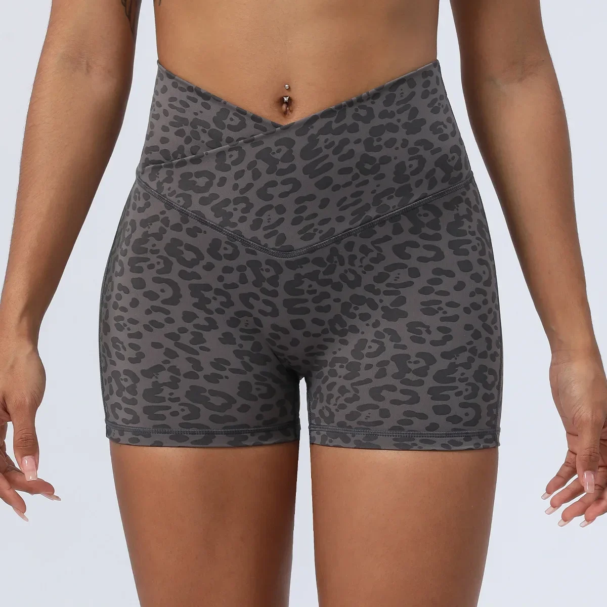 Short de yoga imprimé léopard, taille haute, séchage rapide, respirant, fitness