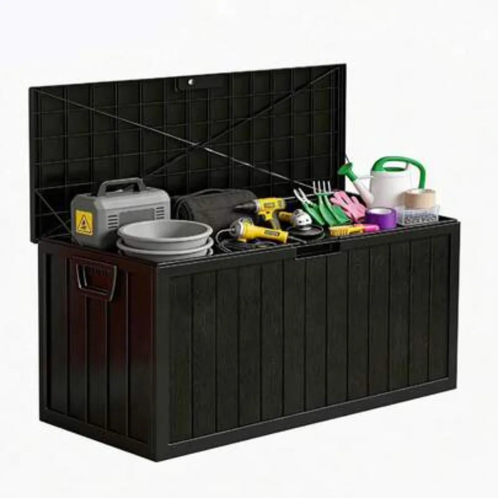 75 Gallon Outdoor Storage Box Waterproof Heavy Duty Deck Box Patio Garden Furniture Cushion Pool Toy Organizer Package Delivery Bin for Front Door Porch Balcony Camping Gear Container Large Capacity Lockable Lid