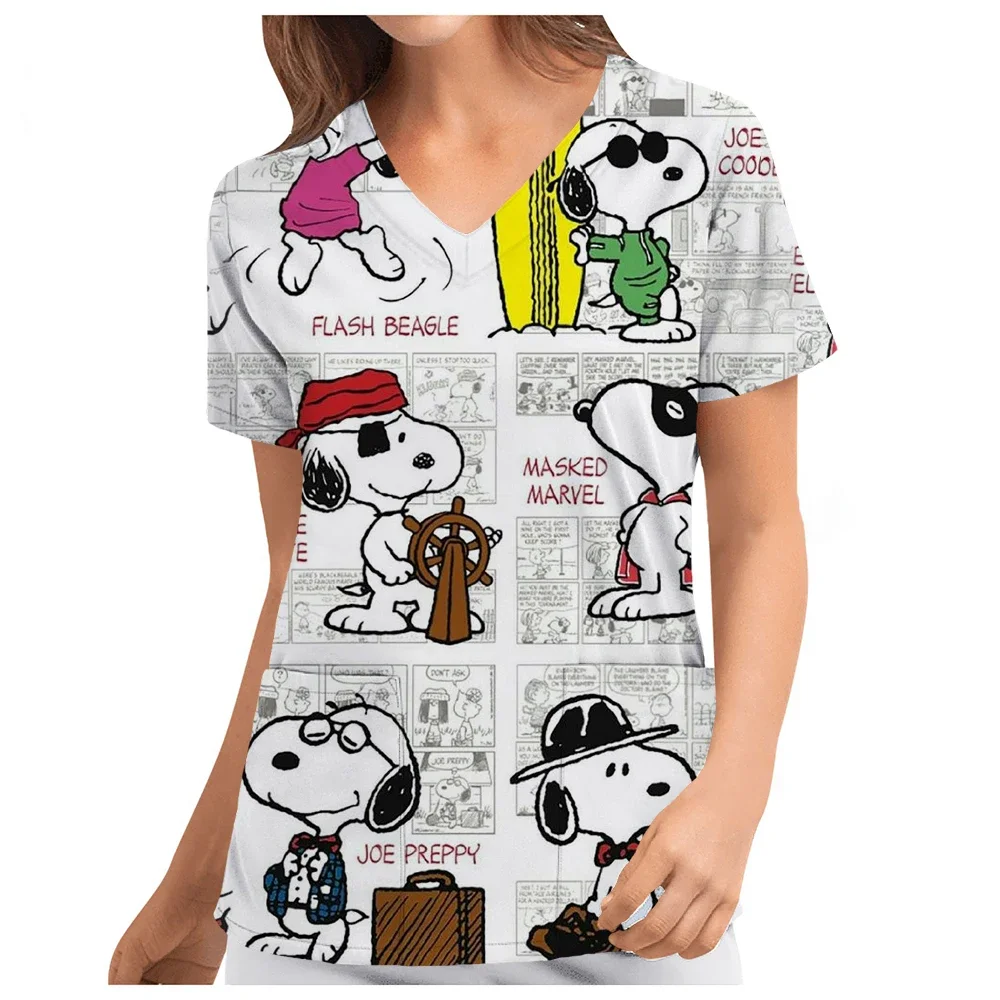 

Униформа медсестры с мультяшным принтом Снупи, карманные скрабы для кормления с v-образным вырезом, топы, нейтральная рабочая одежда, комбинезоны, медицинская униформа