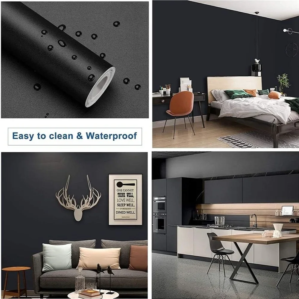 80/90 Width Self-adhesive Film Black Matt Thickened Sticker Furniture Kitchen for Cupboards Tables Wall DIY Renovation Wallpaper