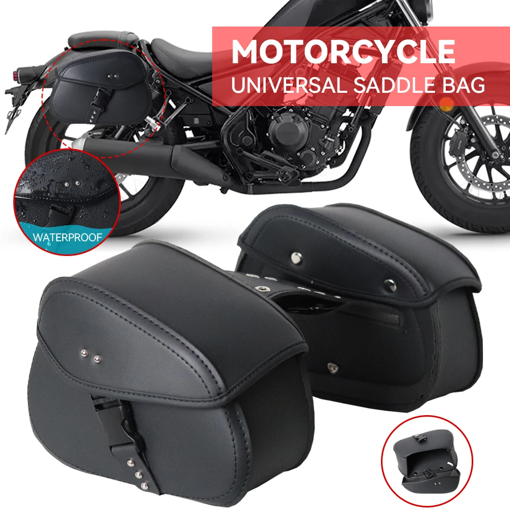 Motorcycle Universal PU Leather Saddlebags Waterproof Side Saddle Bags For Honda Yamaha Kawasaki Harley Bobber