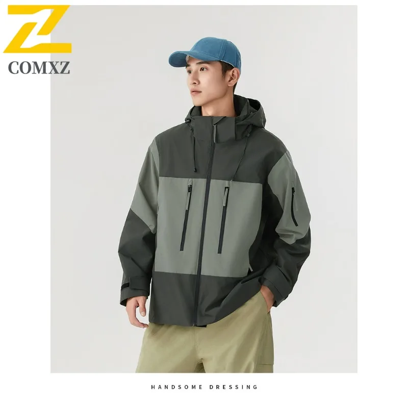 COMXZ Unisex Down Jacket 2025 New Splicing Hooded Camping Warm Down Coat Casual White Duck Down Windproof Autumn Windbreaker
