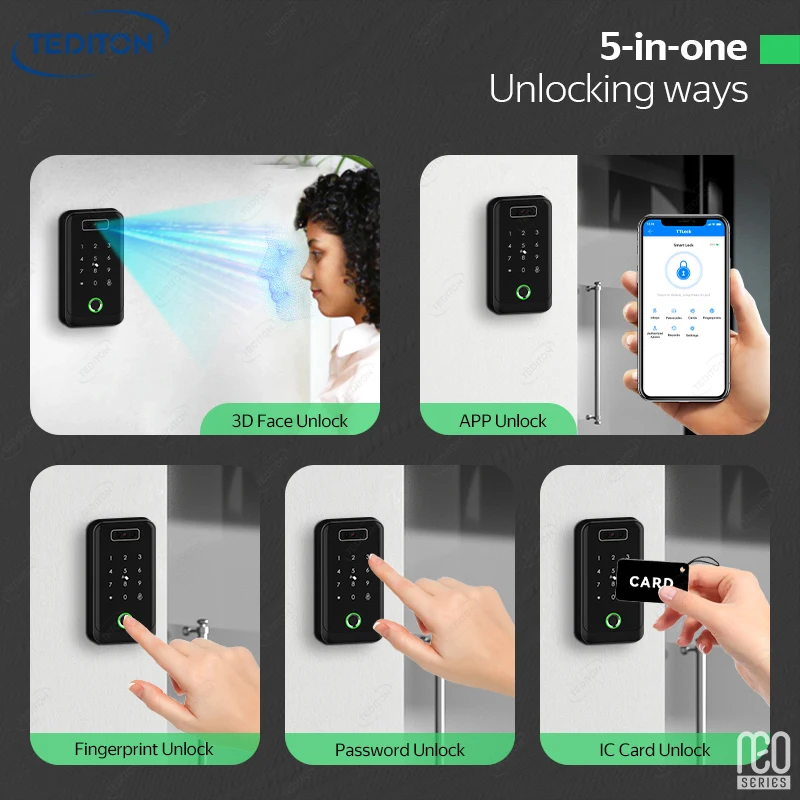 NEO TTlock Door Entry Touch Screen Face ID Smart Door Lock Fingerprint Biometric Access Control System With Doorbell