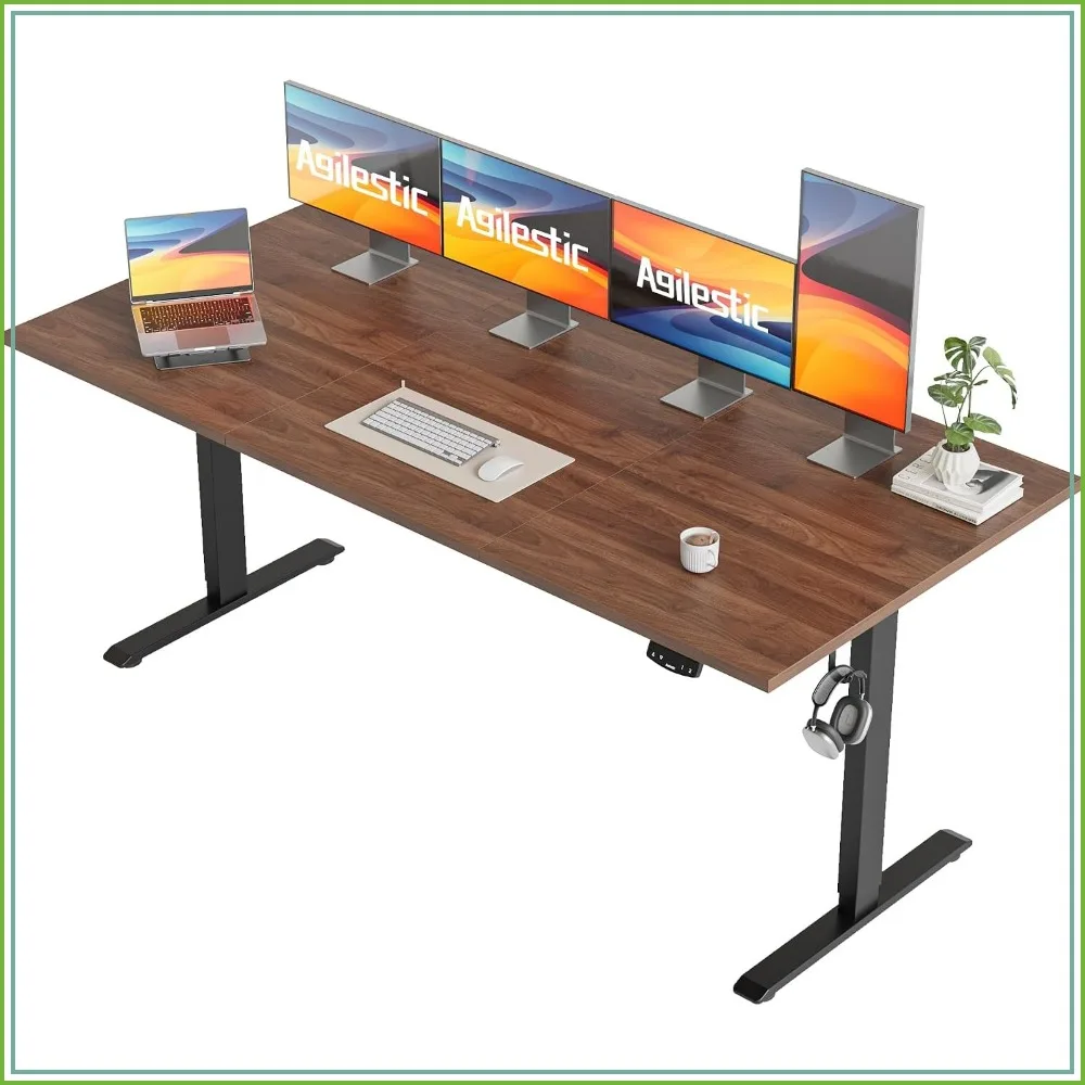 Height Adjustable Electric Standing Desk 71x32 Inch Dark Walnut