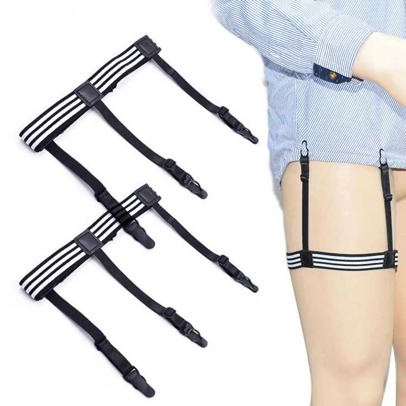 

1 Pair Elastic Mens Shirt Stays Striped Suspenders Straps Anti-skid Belt Garters Nylon Adjustable Shirt Holders For Male 2024