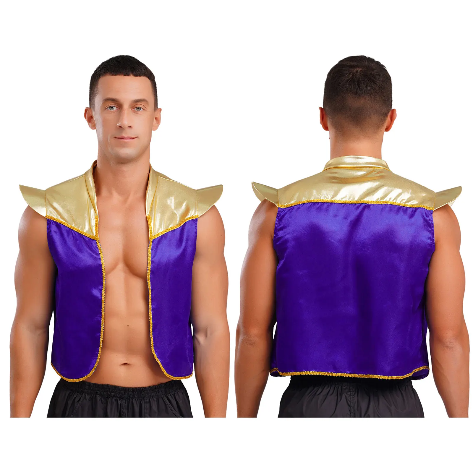 

Men's Medieval Halloween Arabian Prince Solider Cosplay Costume Sleeveless Shoulder Pads Vest Metallic Warrior Knights Uniforms