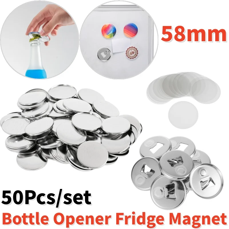 

50Pcs 2 IN 1 Bottle Opener Metal Hard 58mm DIY Magnetic Refrigerator Badge Materials For Badge Button Maker Machine DIY Supplies